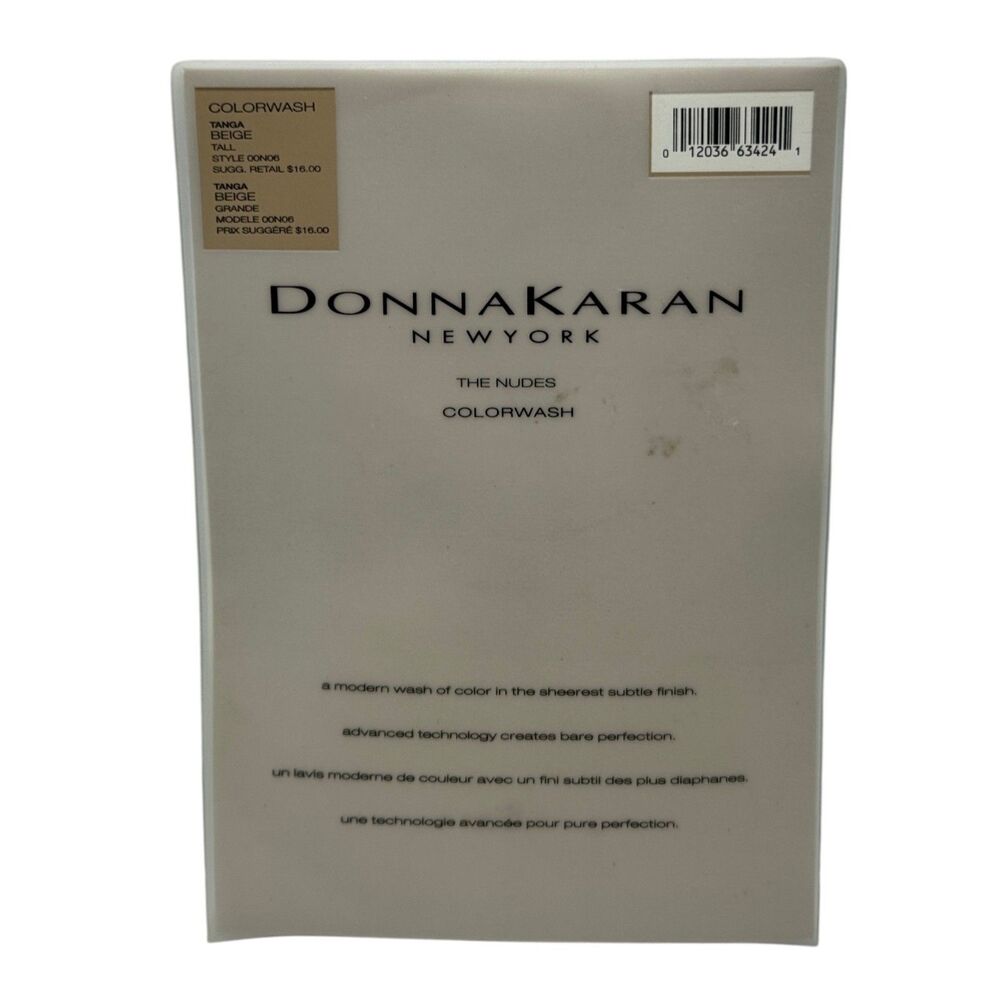 VTG Donna Karan Colorwash Tanga Pantyhose Beige Tall Sheer Nude Hosiery NOS
